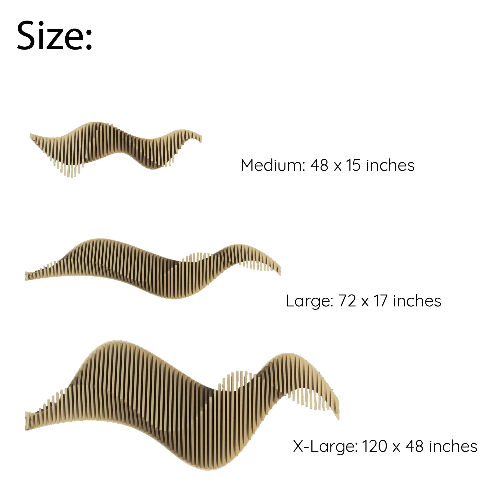 Size chart for decorative elements with dimensions labeled.